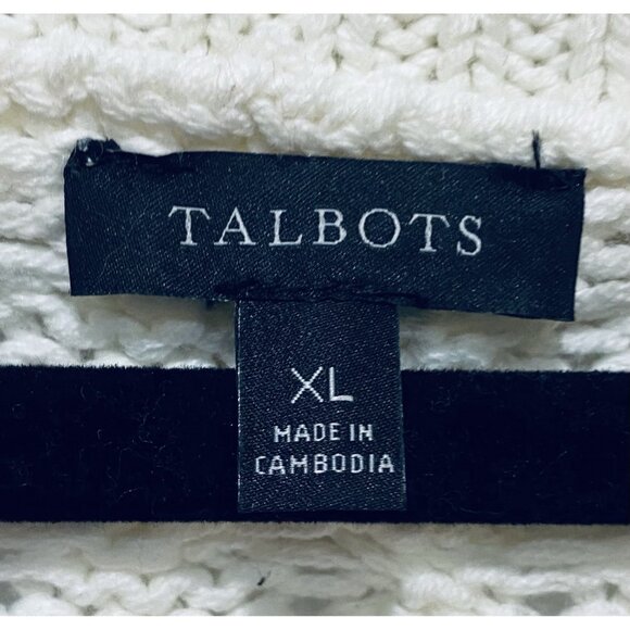 Talbots Sweater Womens XL Color Block Mixed Cable Knit Cowl Neck Chunky Cozy - Picture 6 of 8
